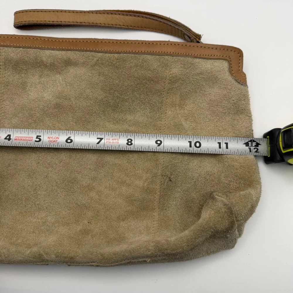 Vintage 1970 Tan Suede Leather Wristlet Clutch Butterfly Zipper Pull Made in HK